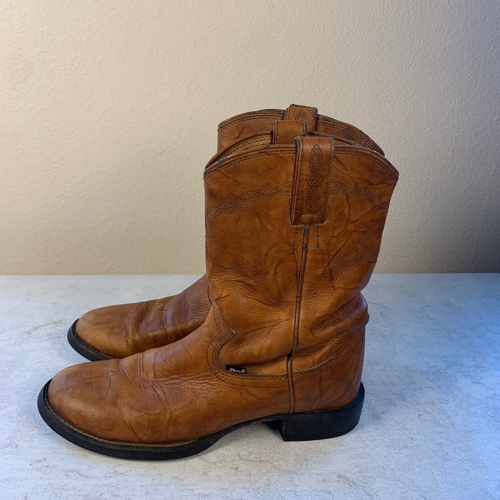 Justin George Strait Womens Roper Boots 7B Marbled Brown Leather Western T4608